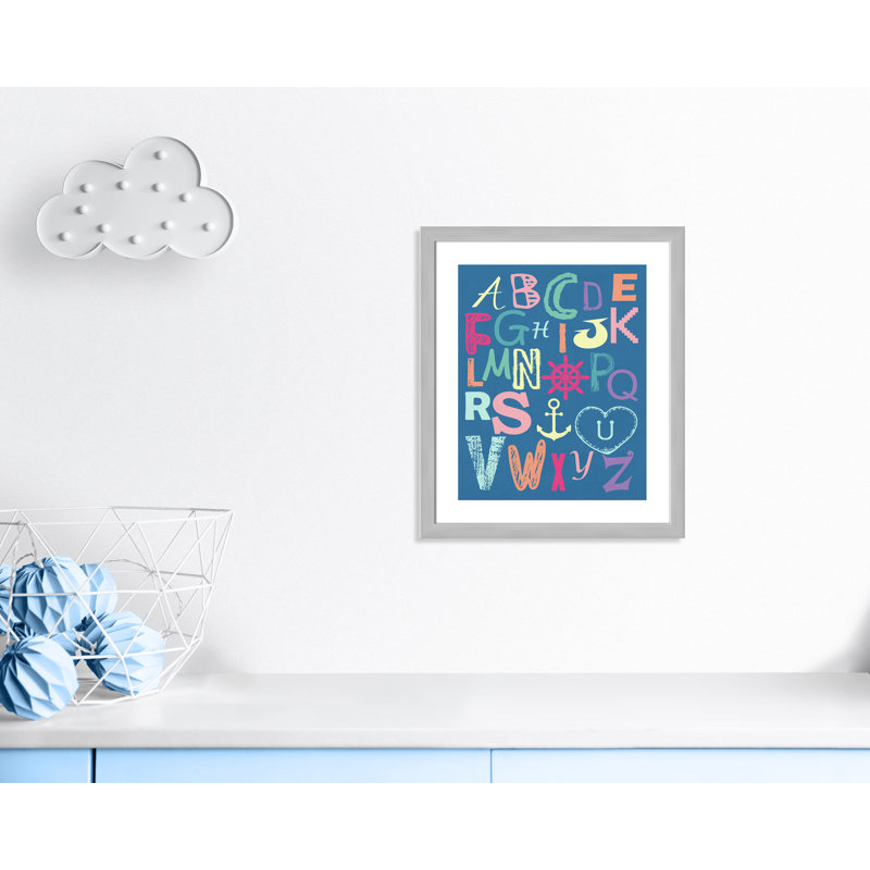 Alphabet Paper Print, 24.5" H x 20.5" W x 0.6" D, Silver Flat Framed