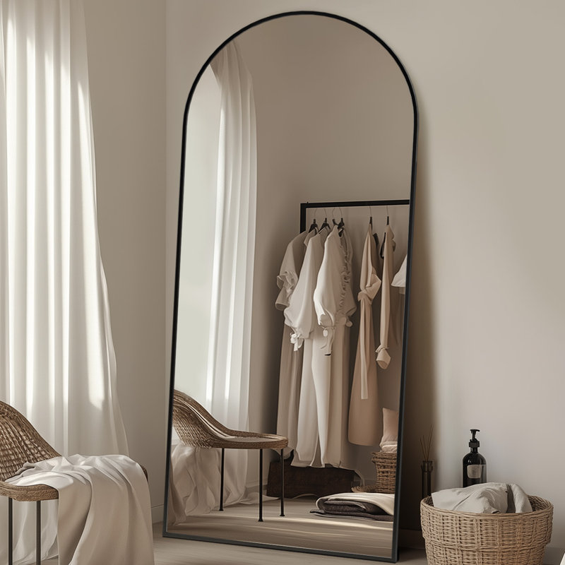Arched  Metal Oversized Full-Length Mirror, Black, 71" x 30"