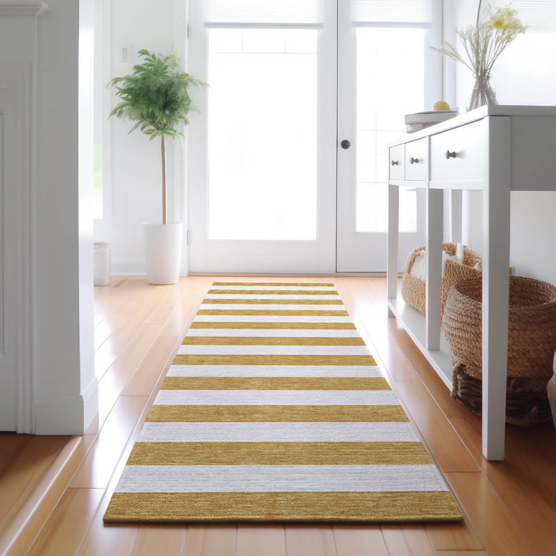 Premium Machine Washable Cerrito AMF528 Gold Rug, Runner 2'3" x 7'6"