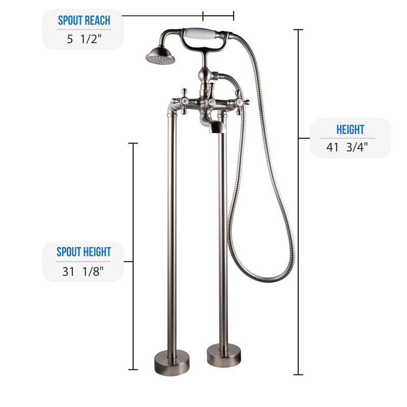 Tahoe 2 Handle Floor Clawfoot Tub Faucet with Diverter, Brushed Nickel