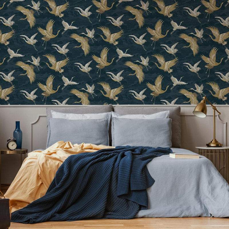 Sublime Kranes Floral Wallpaper, Blue