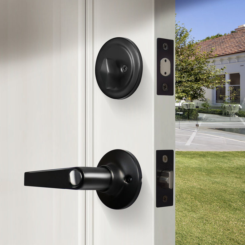 Levers With Deadbolt Reversible Entry Set, Matte Black