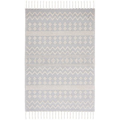 Tapis en laine / coton tissé à la main Sucher en ivoire / bleu clair