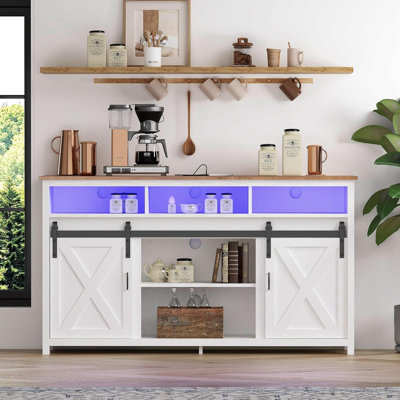 Wooden Farmhouse Entertainment Center For 80/85 Inch Tv,Double Layer Storage Farmhouse Tv Stand,Double-Row Sockets With Wood Sliding Barn Door Tv Stan by Gracie Oaks