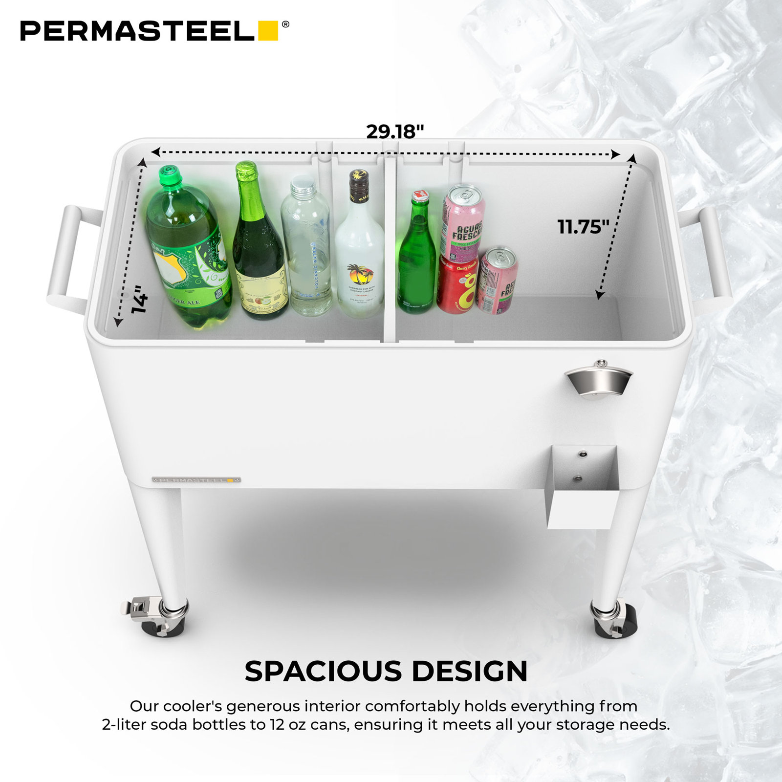 Permasteel 80-Qt Classic Outdoor Patio Cooler On Wheels, White, With Divider