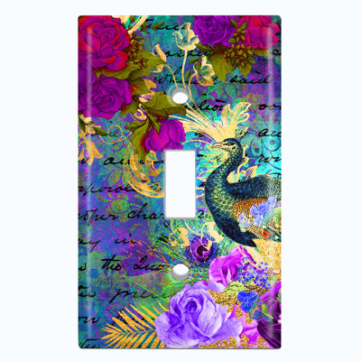 Metal Light Switch Plate Outlet Cover (Peacock Flower 2 - Single Toggle)