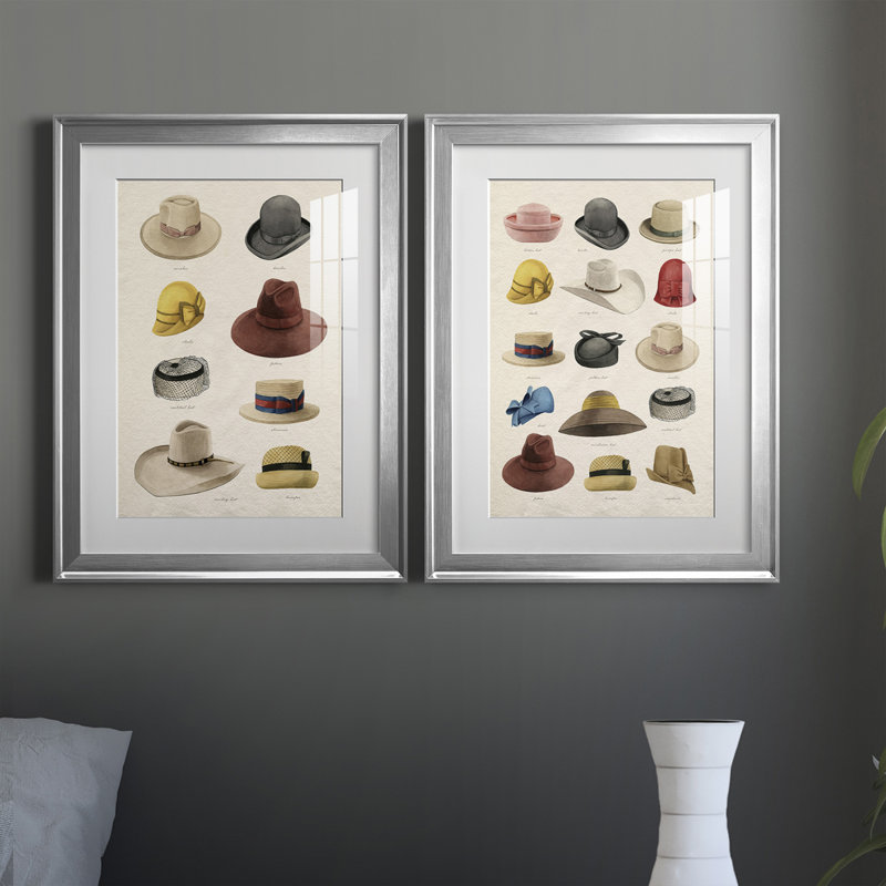Vintage Hats II - ensemble de 2 impressions encadrées, Cadre argenté, H 36,5 po x l 26,5 po x P 1,25 po