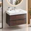 Meuble-lavabo suspendu moderne en noyer de 76 cm (30 pouces) avec lavabo blanc intégré et 2 tiroirs de rangement, fixé au mur et entièrement assemblé.-1788866945-1788866956