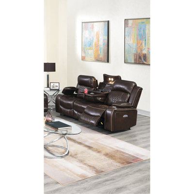 Brown Color Power Motion Couch With Port And Storage Modern Chair Wireless Charging Pad