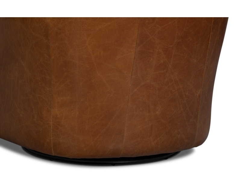 Baker Swivel Club Chair, Brown Genuine Leather