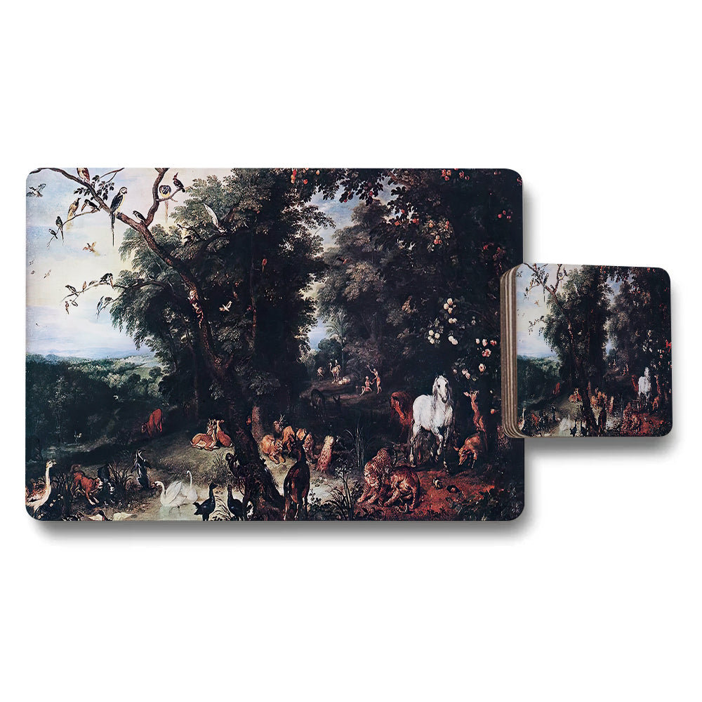 Forest Landscape Placemat and Coaster Set With Wildlife Artwork