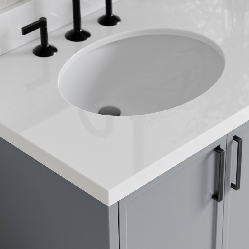 ARIEL Kelly 73 Double Sink Bathroom Vanity with Pure Quartz Top, Gray, Oval, Pure White Quartz