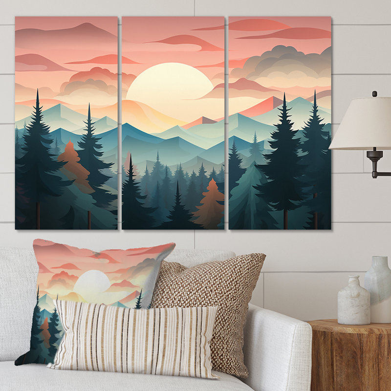 «Mountain Daydreams Sunset Over Forest Trees I», ensemble de reproduction d'art sur toile, H 32 po x l 48 po x P 1 po