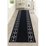 Chain Bordered Black Low Pile Slip Resistant Rugs