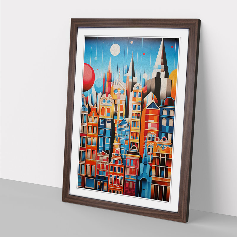 XYZ-FRM-V1223-1797 Amsterdam Geometric - Single Picture Frame Print on Wood, 46cm H x 34cm W x 2cm D, Walnut