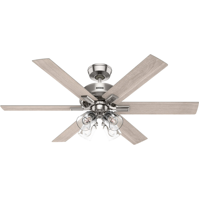 Hunter 52 Inch Fonthill ENERGY STAR® Hunterexpress Ceiling Fan With Lights And Remote, White/Light Yellow Wood, White