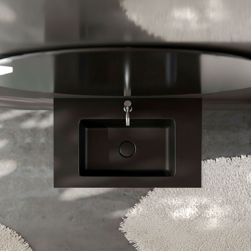 30"W x 18"D Wall Mounted Solid Surface Sink with Overflow & Single-Faucet Hole, Matte Black