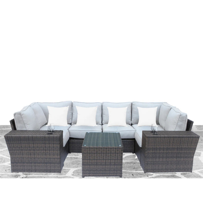 Ensemble de patio en osier assemblé pour 4 personnes avec coussins, Espresso