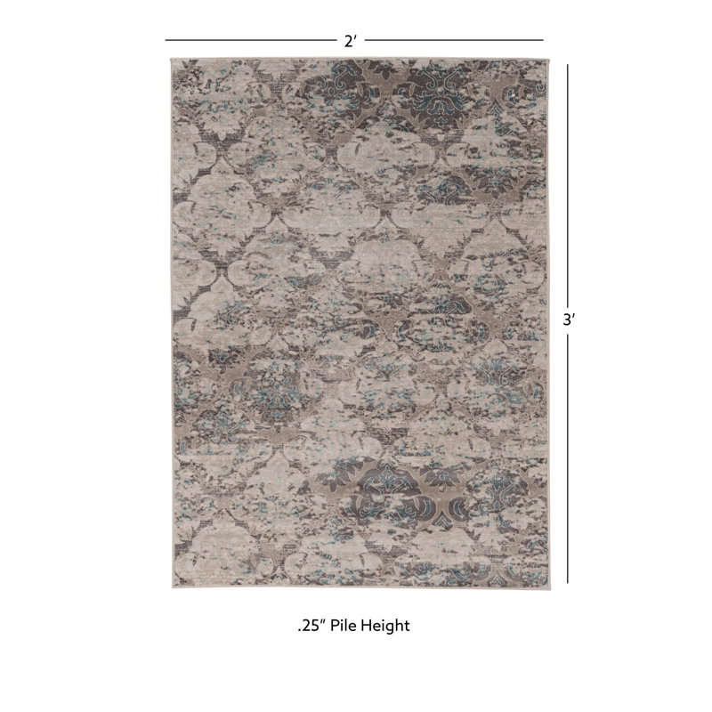 Felicia Geometric Gray and Beige Soft Low Pile Area Rug, Rectangle 2' x 3'