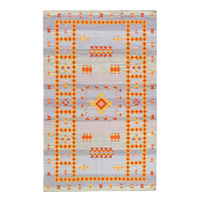 Wasi One-of-a-Kind Rectangle 5' X 8' New Age Flat Weave Area Rug in Light Blue/Red/Yellow