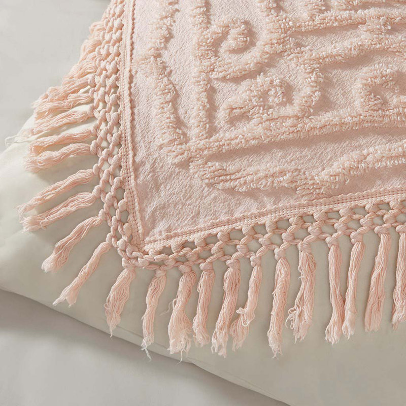 Mini ensemble de couvre-lit touffeté en chenille, Couvre-lit double / couvre-lit + 2 taies décorati, Rosé