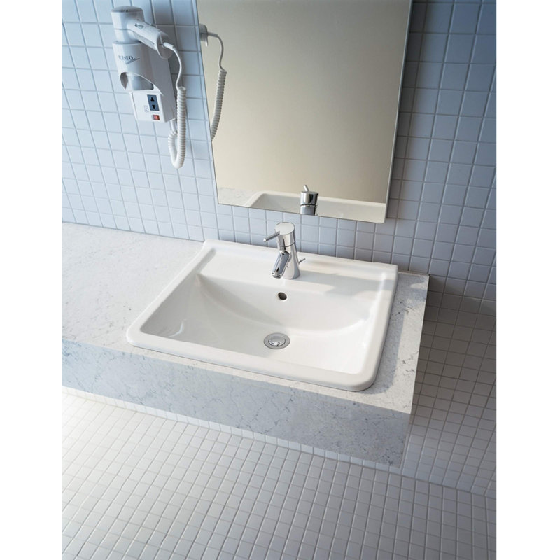 Lavabo de salle de bain rectangulaire encastré en céramique blanc avec trop-plein Starck 3