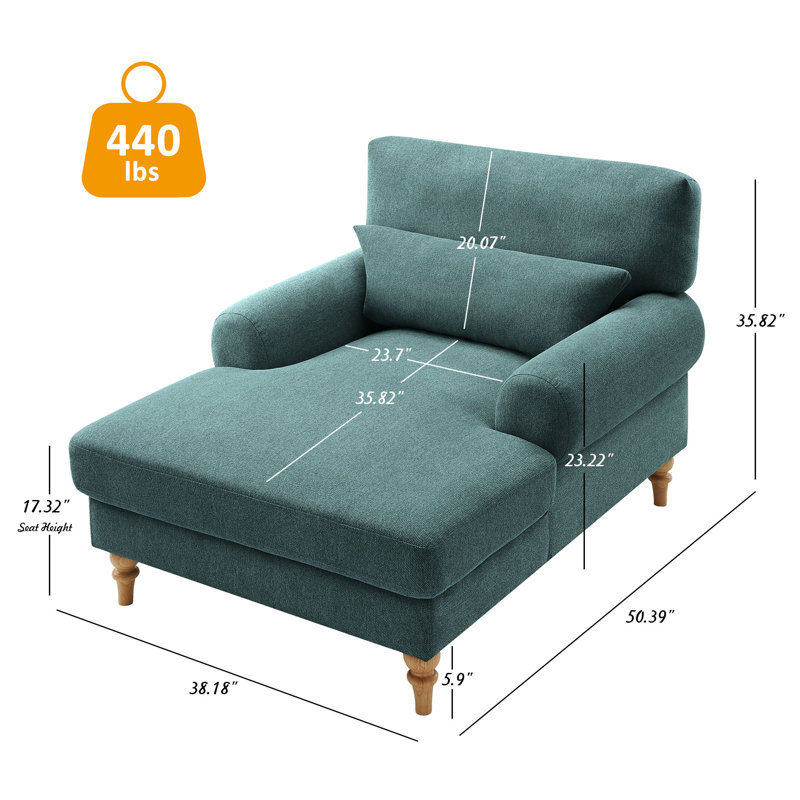 Davene Upholstered Chaise Lounge with Adjustable Backrest, Pine Green Polyester Blend, Brown