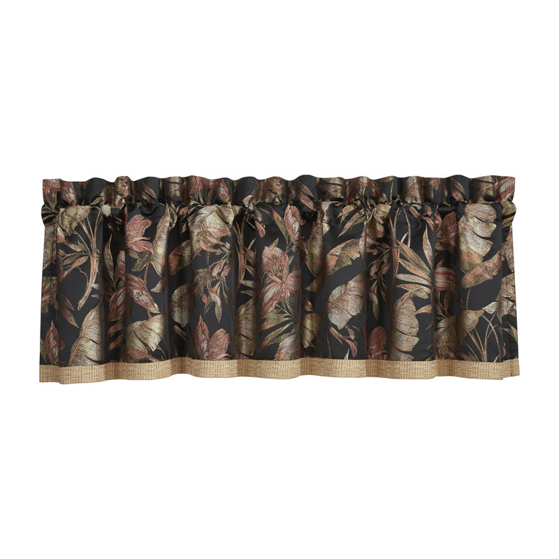 Black and Coral Tropical Print Wide Valance with Gold Trim