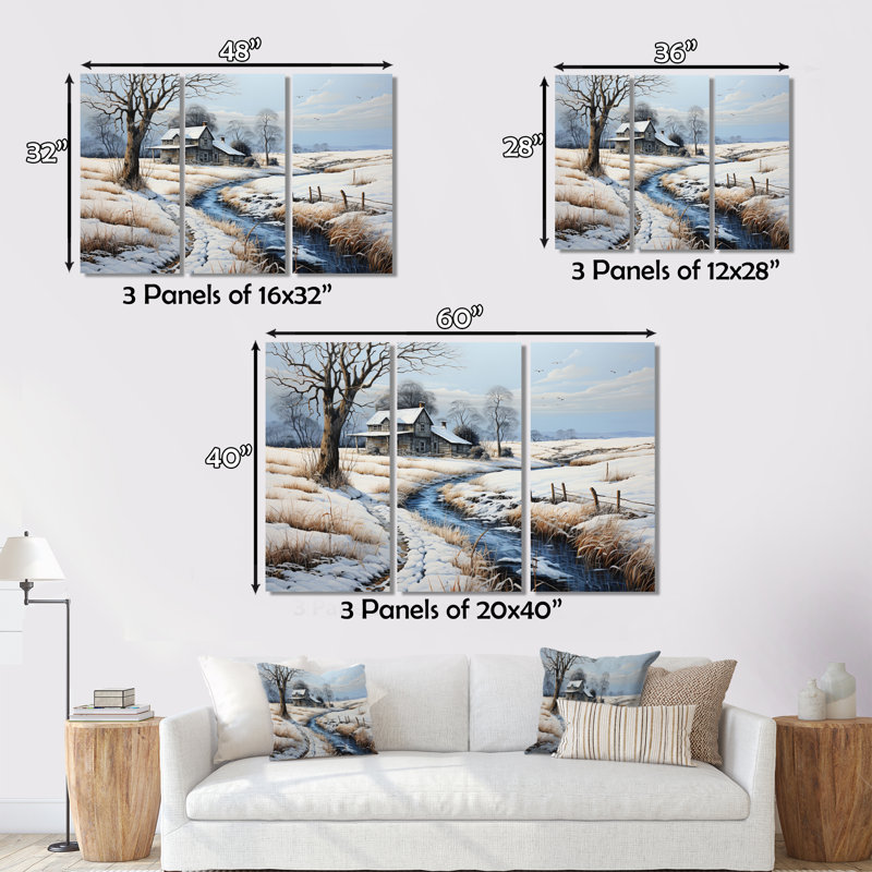 Ensemble de 3 toiles paysage paysage campagne - Patchwork II, H 28 po x l 36 po x P 1 po
