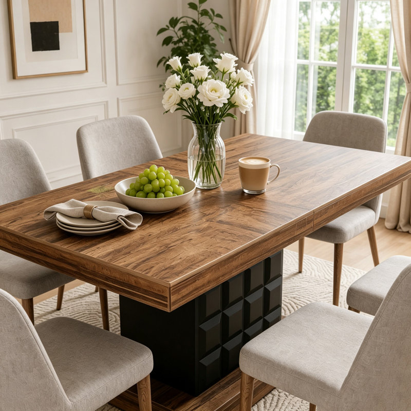 63" Modern Dining Table with Geometric Cubed-Pattern Base