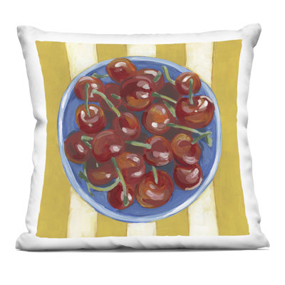 Cherry Bowl over Stripes Decorative Printed Throw Pillow, design by June Erica Vess