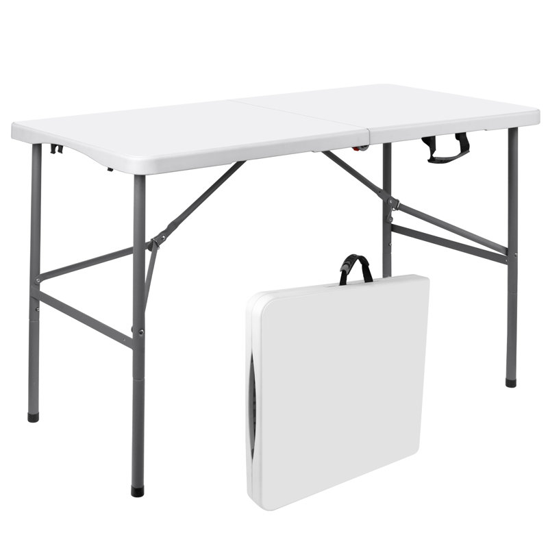 Table pliante portative de 4 pi, table en plastique, avec poignée de transport, verrous, pieds droits pour la fête intérieure et extérieure, barbecue, camping, jeux de société - blanc