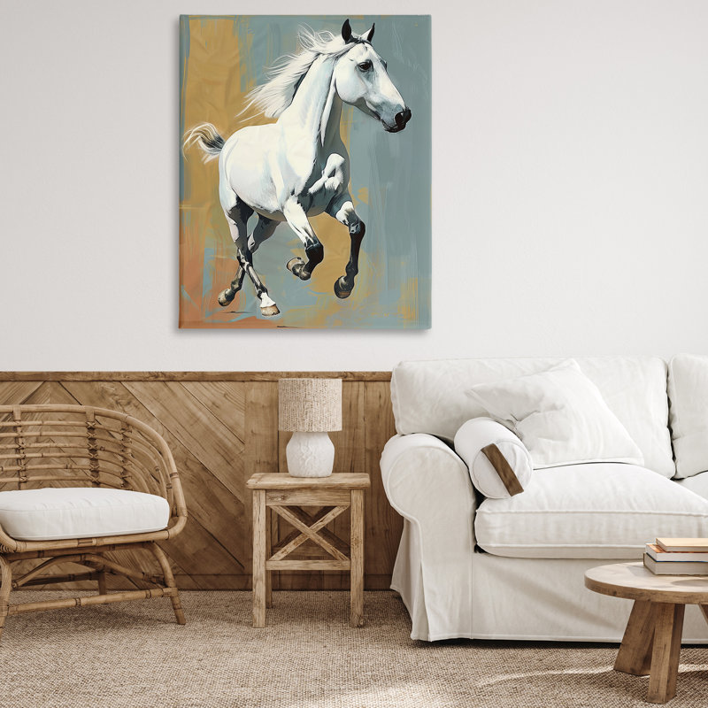 Élégante toile murale cheval sautant par Lazar Studio, H 48 po x l 36 po