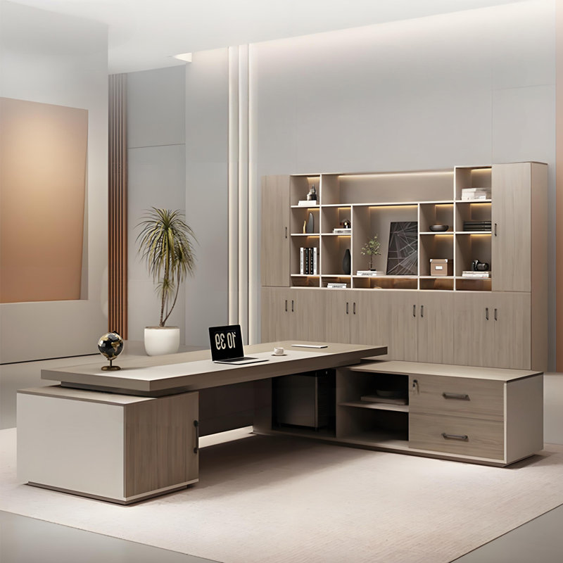Bureau de direction en L 118,11 po, 2 tiroirs avec tiroir verrouillable, H 29,53 po x l 118,11 po x P 62,99 po