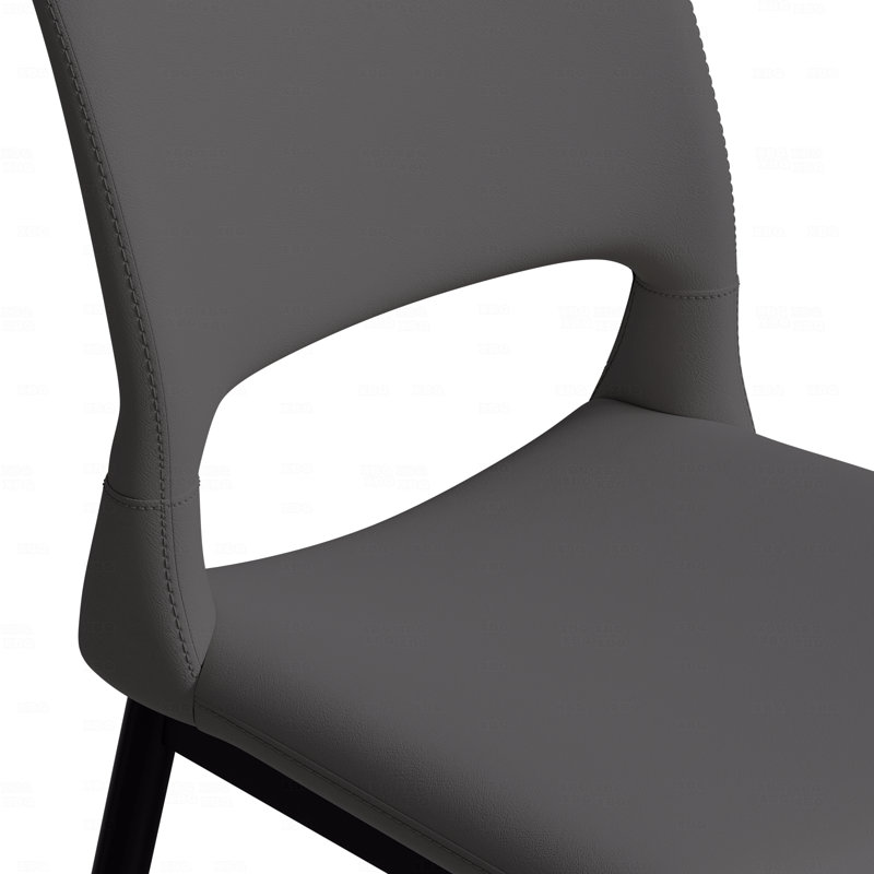 Ensemble de 2 chaises de salle à manger modernes en cuir de polyuréthane gris minimaliste, avec un dossier confortable, un support de pieds en métal, convenant aux restaurants, aux cuisines et aux bureaux.