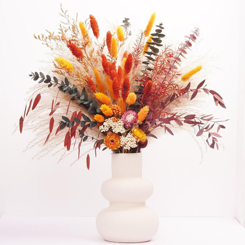 Fall Decorations For Home, Autumn Boho Decor, Aesthetic Fall Flowers For Vase, Dried Orange Pampas Grass Bouquet For Thanksgiving, Halloween, Christma