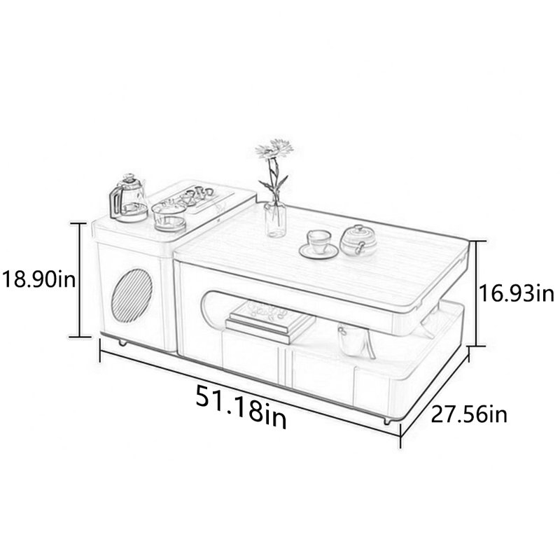 Simple multi-functional tea table with pulley