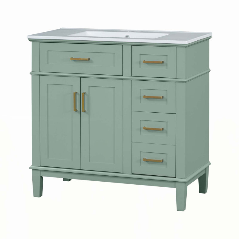 Modern Bathroom Vanity with Ceramic Sink and Multiple Storage Options for Enhanced Functionality