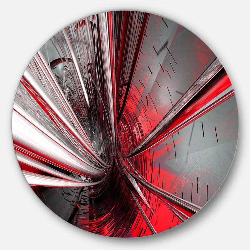 Fractal Grey and Deep Red Round metal wall art, 11" H x 11" W