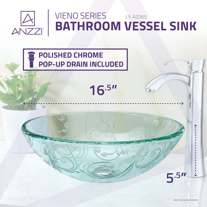ANZZI Vieno 16.5 " Tempered Glass Circular Bathroom Sink