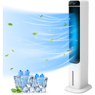 LifePlus Evaporative Air Cooler, 3 in 1 Portable Air Conditioner Fan with Remote Control, Swamp Cooler with Top & Bottom Water Refilling, 50° Oscillation, 3 Speed and 3 Wind Type for Room