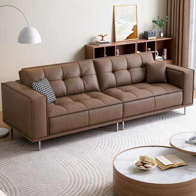 Coffee Genuine Leather Modular Sofa cushion couch