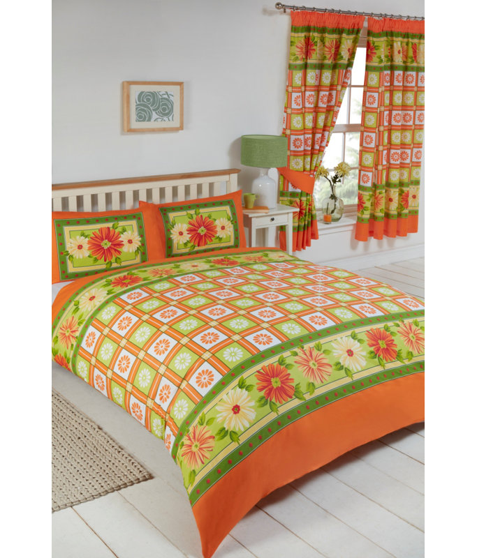 Daisy Check Rizo 132 TC Duvet Cover Set, King Duvet Cover + 2 Standard Pillowcases, Citrus