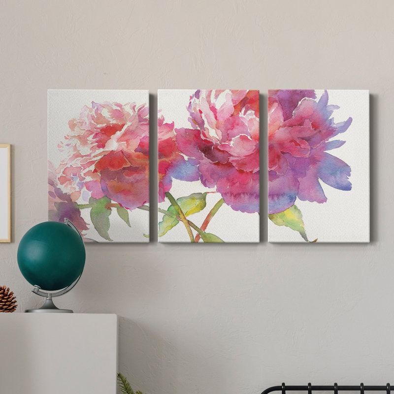 Prise pivoines II - toile tendue avec châssis de qualité supérieure - prête à être accrochée, H 18 po x l 36 po x P 1 po