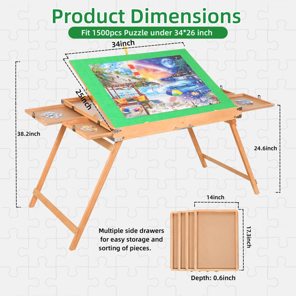 Table de puzzle en bois pour adulte, grande table pliante portable avec  rangement et couvercle, accessoires