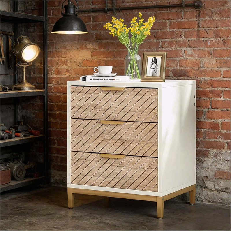 Armoire de rangement polyvalente à 3 tiroirs, structure en métal doré