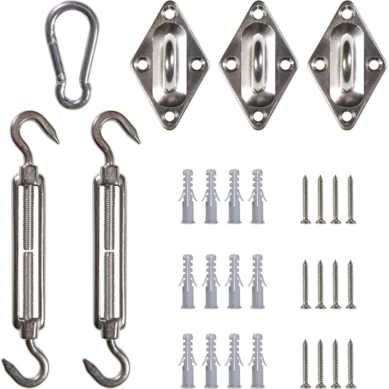 Amgo Hardware Kit Set for Triangle Sun Shade Sails Canopy (6 Inch Hardware Kit + Cables)
