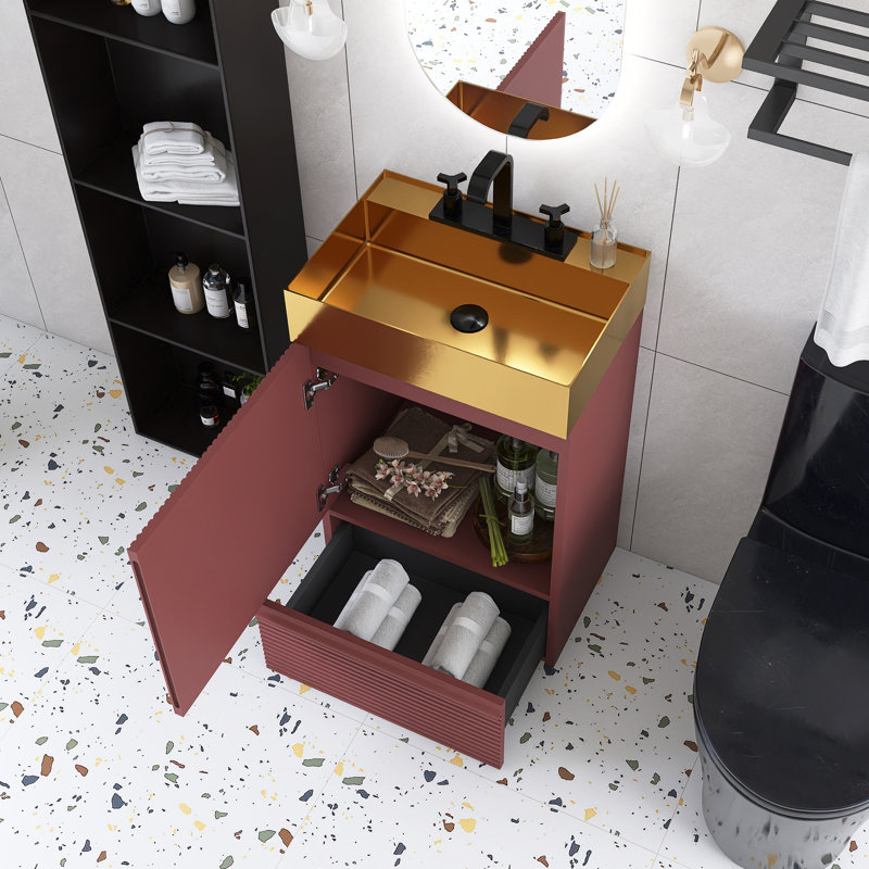 Dessus de meuble-lavabo simple autoportant 20 po intégré en céramique, Noir, noir, noir, noir, Blanc / Blanc