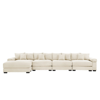 170" Oversized Cloud Modular Lshape Sectional Couch,Soft Corduroy Fabric, With Chaise Deep Seat Wide Armrests,Ergonomic Design,12 Throw Pillows, Easy Assembly,For Living Rooms Studies,Cream