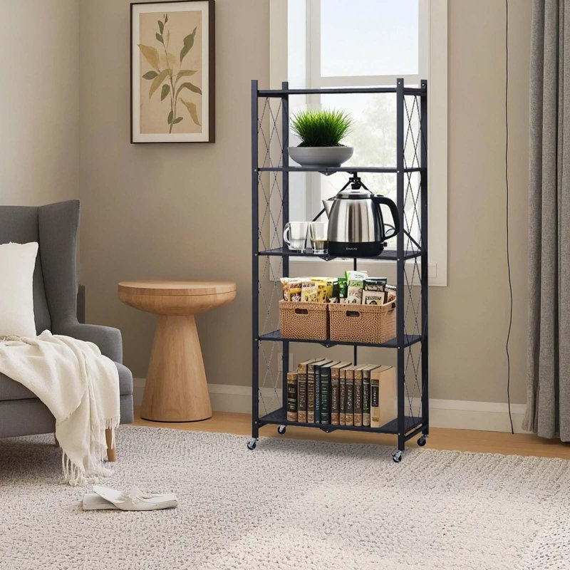 Étagère de rangement pliante à 5 niveaux avec roulettes